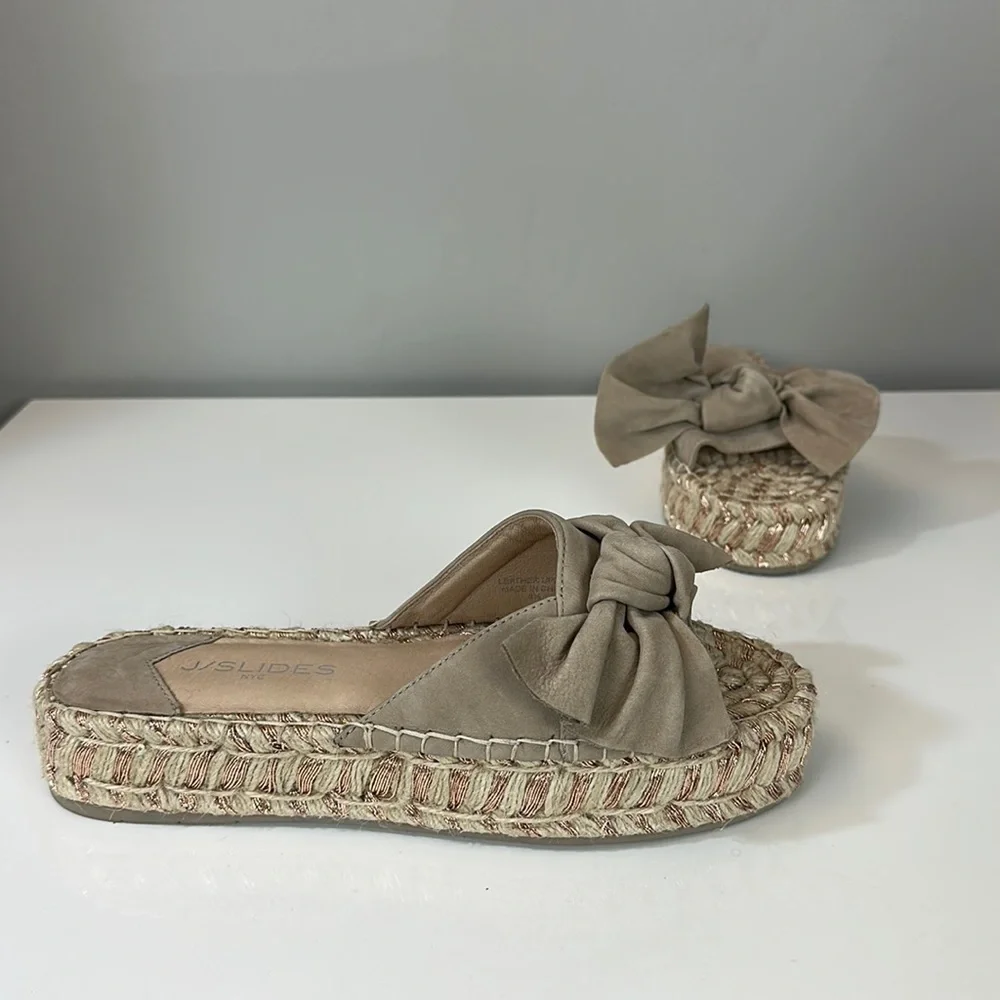 J/Slides Ritsy Taupe Bow Espadrille Platform Sandals Size 8.5
